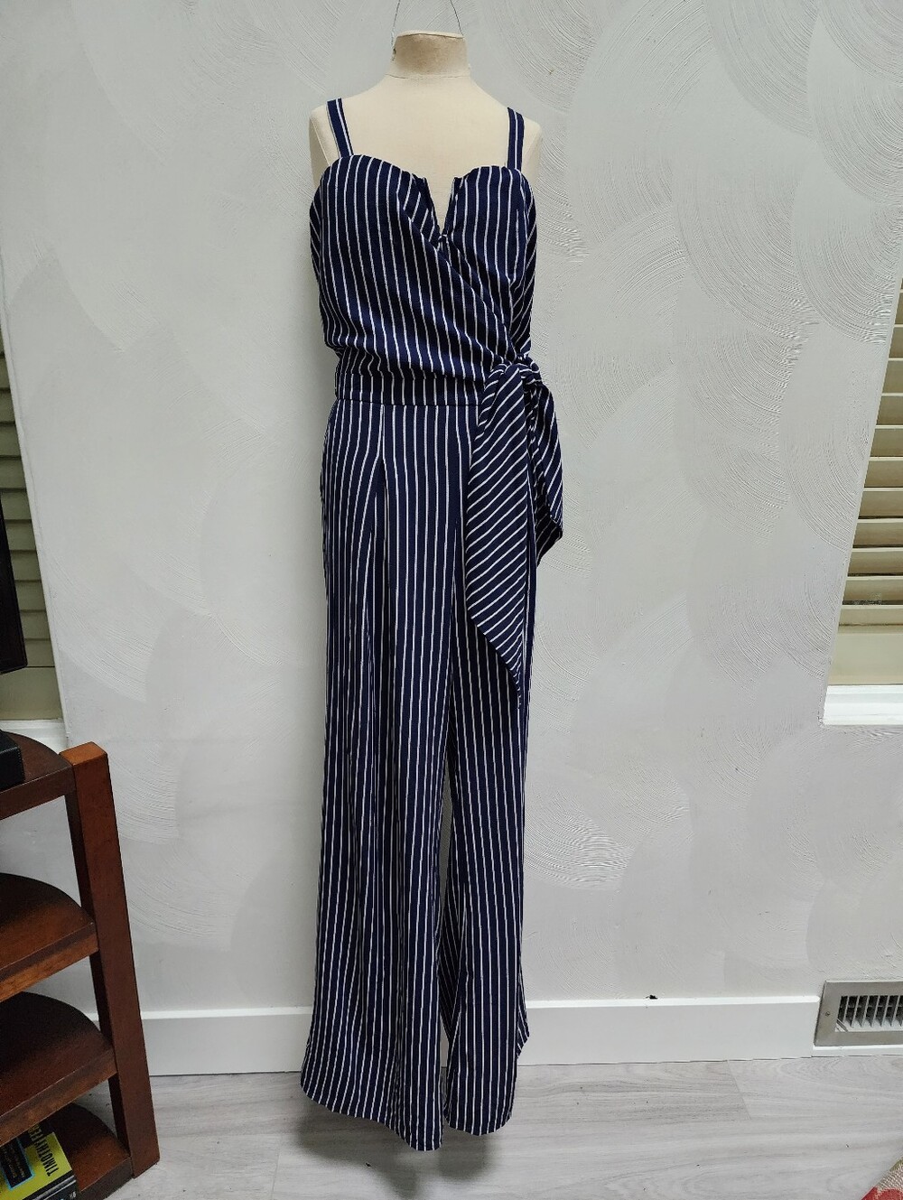 Very J Navy White Stripe Wide Leg Jumpsuit M